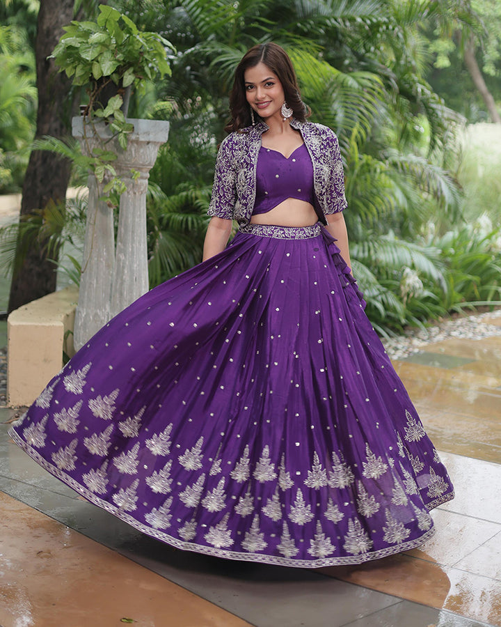 Dark Purple Color Pure Chinnon Lehenga Choli