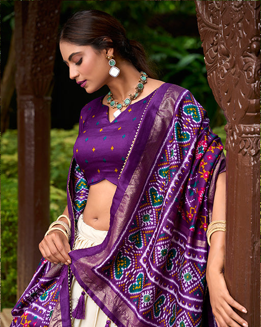 Purple Color Tussar Silk Patola Printed Lehenga Choli