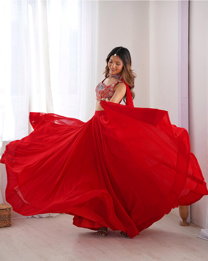 Red Color Pure Soft Georgette Lehenga Choli