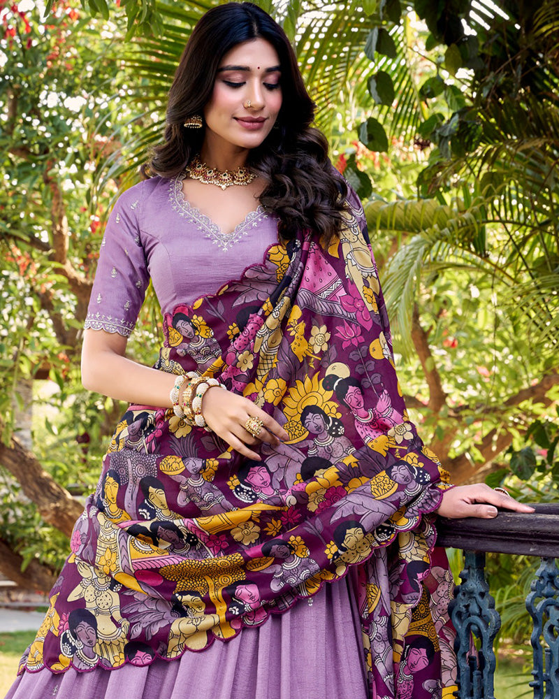 Lavender Color Vichitra Silk Embroidered Half Saree