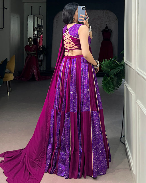 Rani Pink Color Rayon Tussar Silk Navratri Lehenga Choli