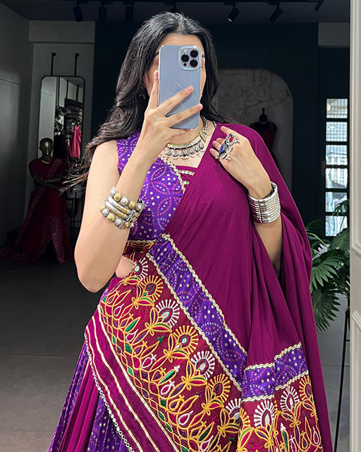 Rani Pink Color Rayon Tussar Silk Navratri Lehenga Choli