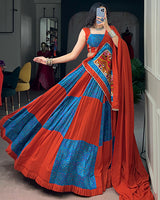 Orange Color Rayon Tussar Silk Navratri Lehenga Choli
