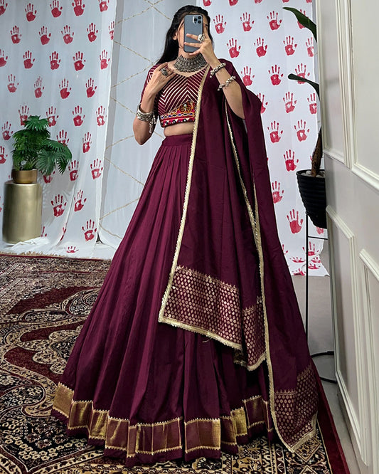 Wine Color Pure Chanderi Navratri Lehenga Choli