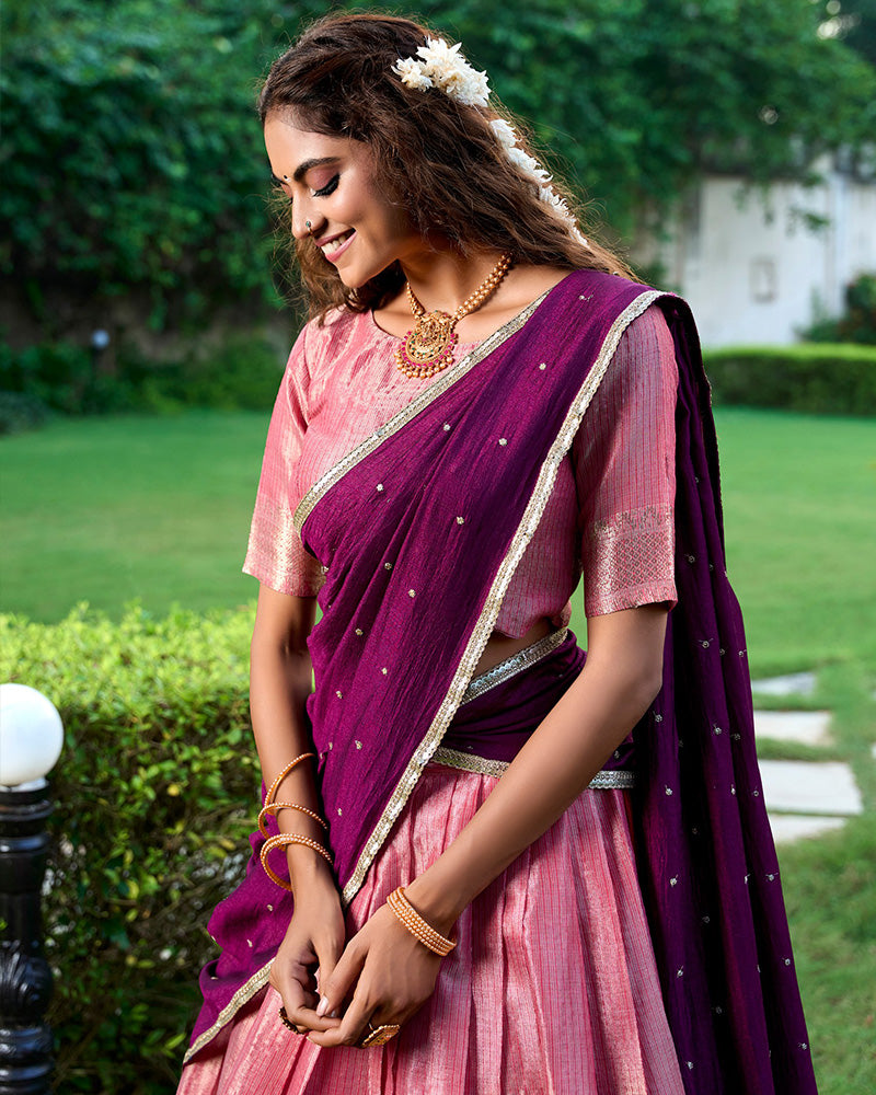 Pink Color Kanchipuram Designer Half Saree