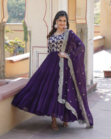 Purple Color Anarkali Gown With Faux Blooming Dupatta