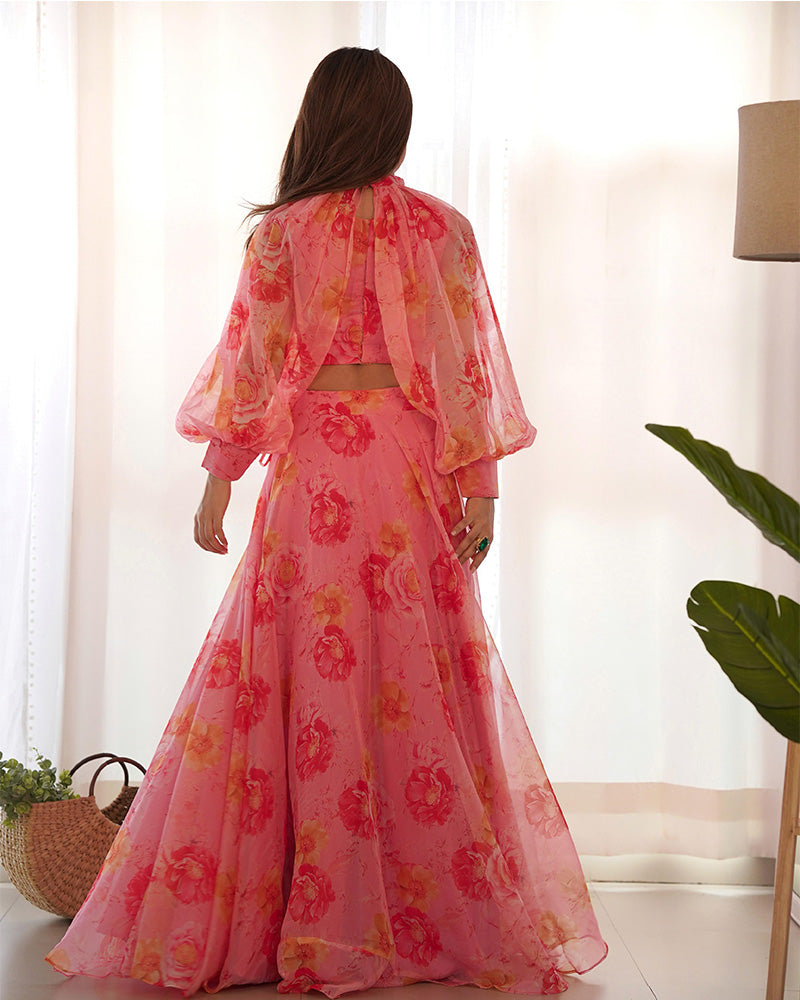 Baby Pink Color Pure Tabby Organza Printed Lehenga Choli