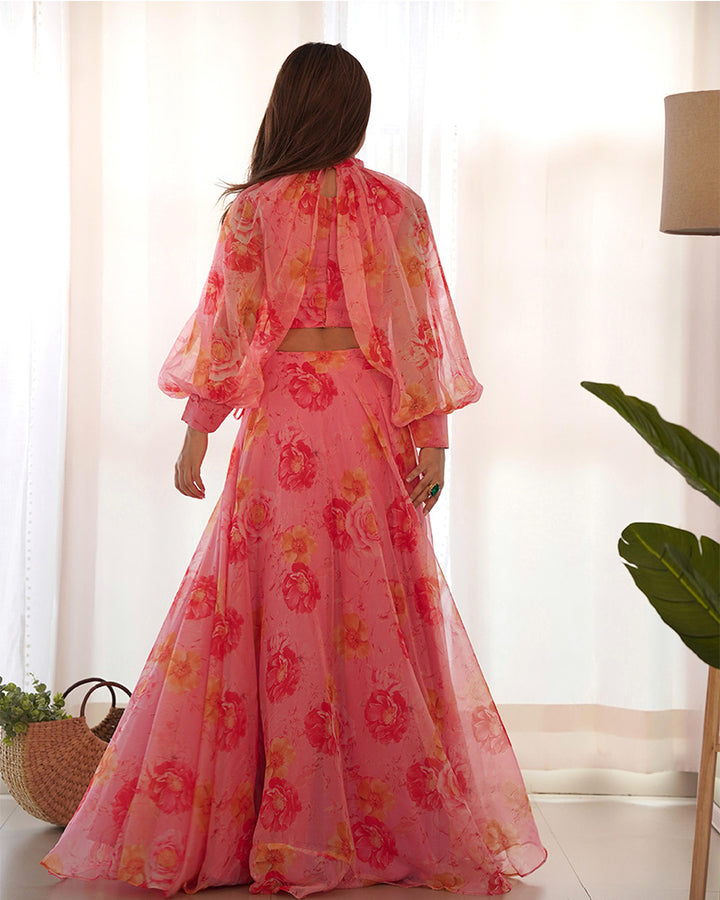 Baby Pink Color Pure Tabby Organza Printed Lehenga Choli