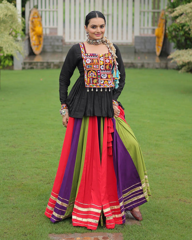 Orange Wine Color Pure Cotton Navratri Lehenga Choli