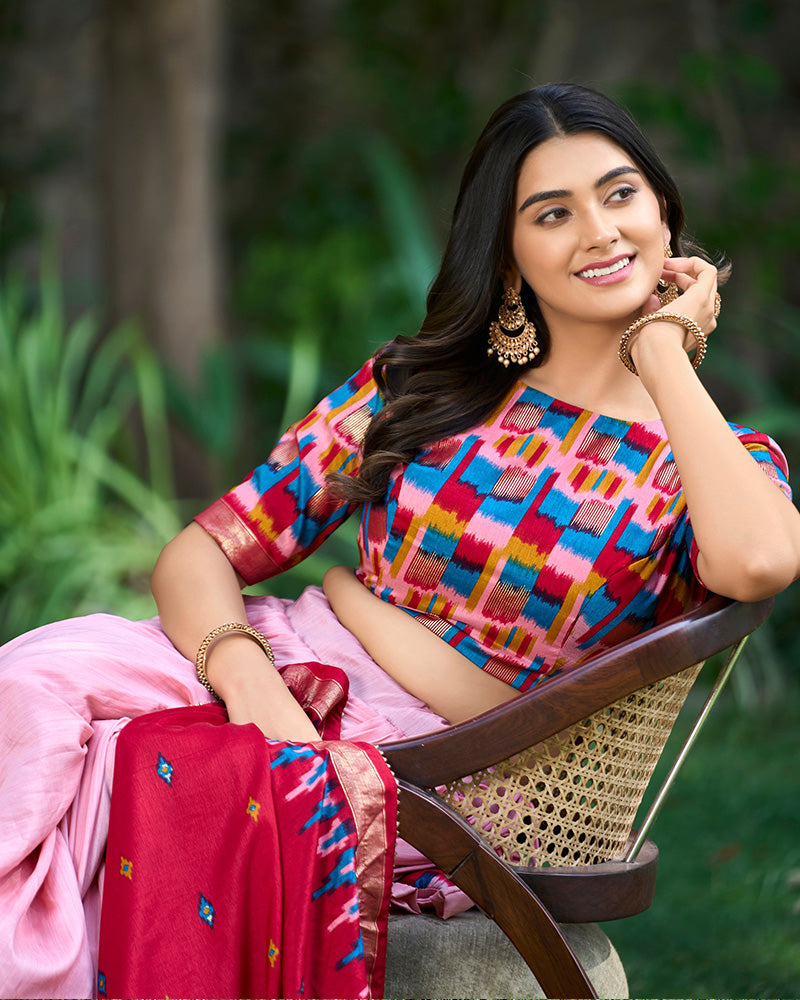 Peach Color Tussar Silk Printed Navratri Lehenga Choli