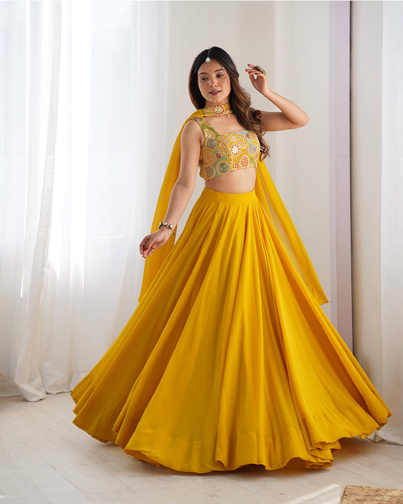 Yellow Color Pure Soft Georgette Lehenga Choli