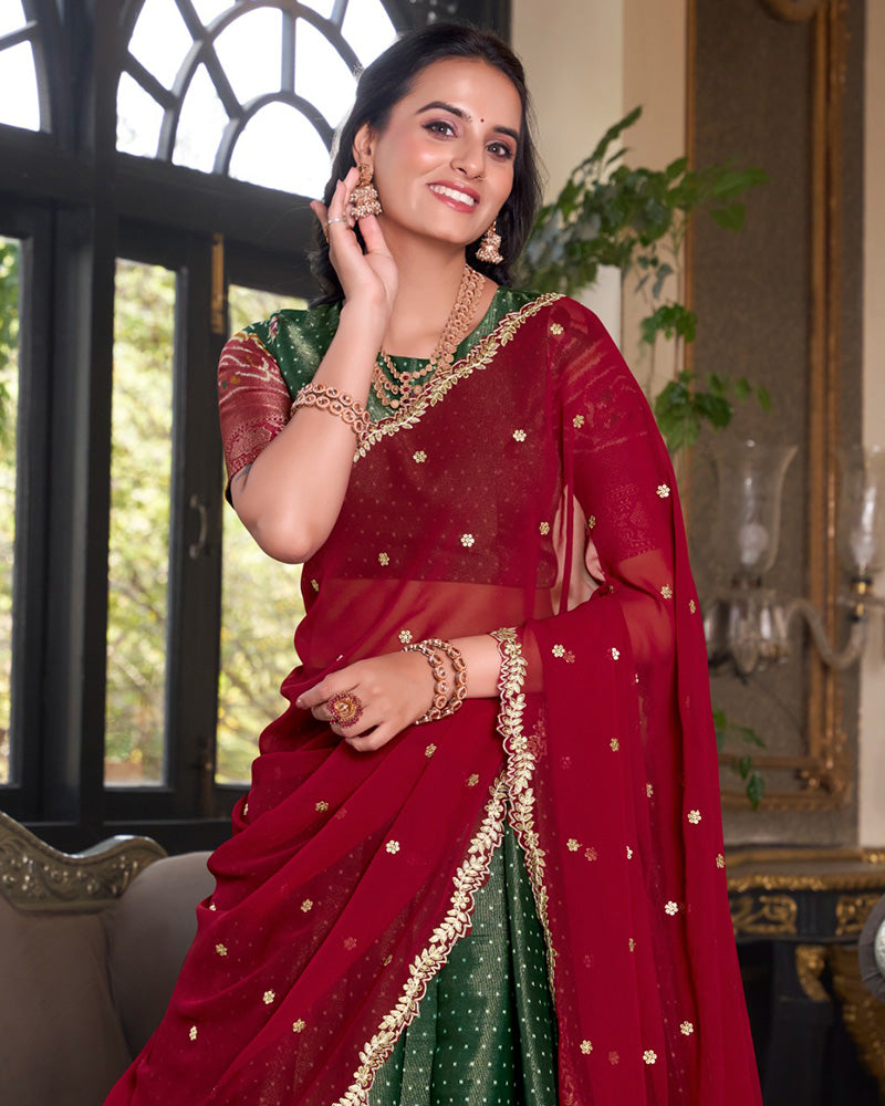 Green Color Kanchipuram Half Saree