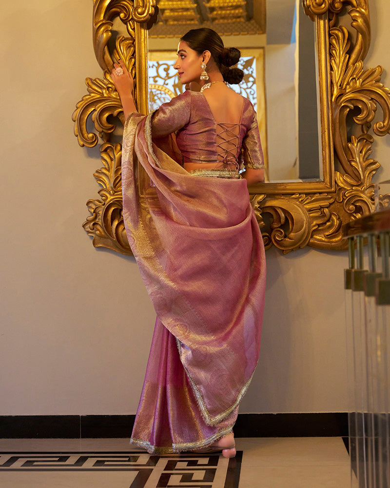 Light Pink Color Weightless Tissue Shimmer Saree