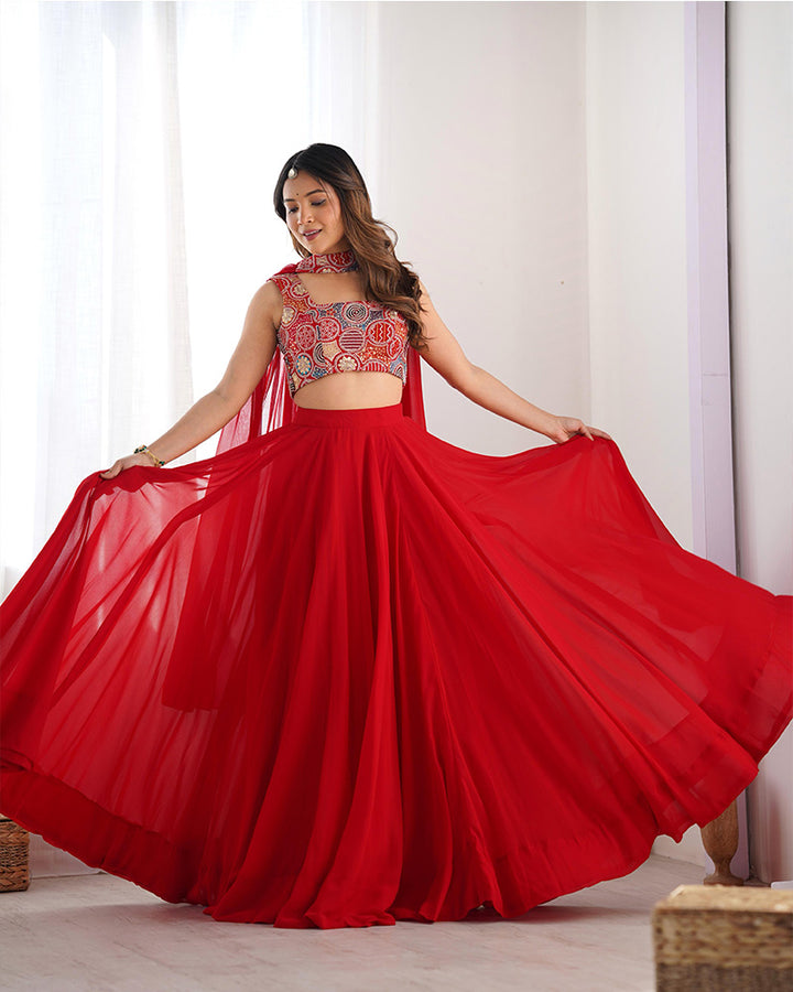 Red Color Pure Soft Georgette Lehenga Choli