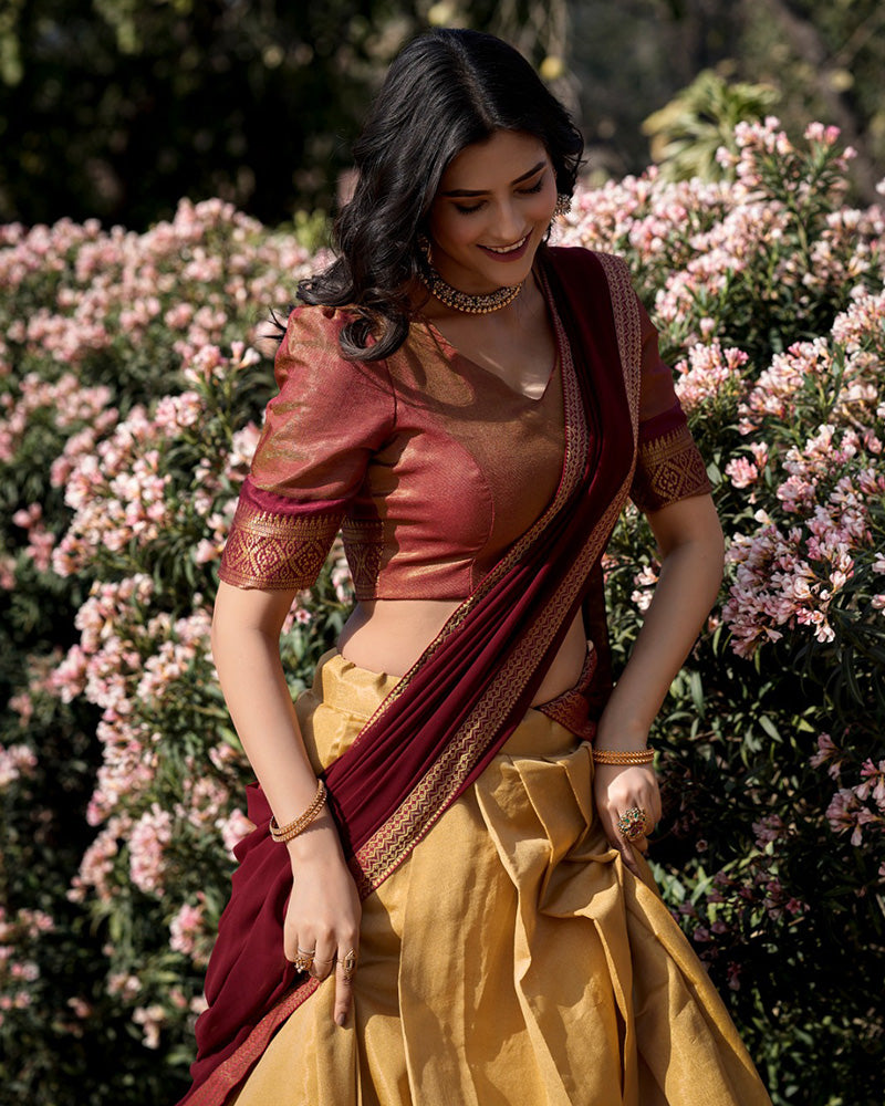 Cream Color Kanchipuram Silk Designer Half Saree