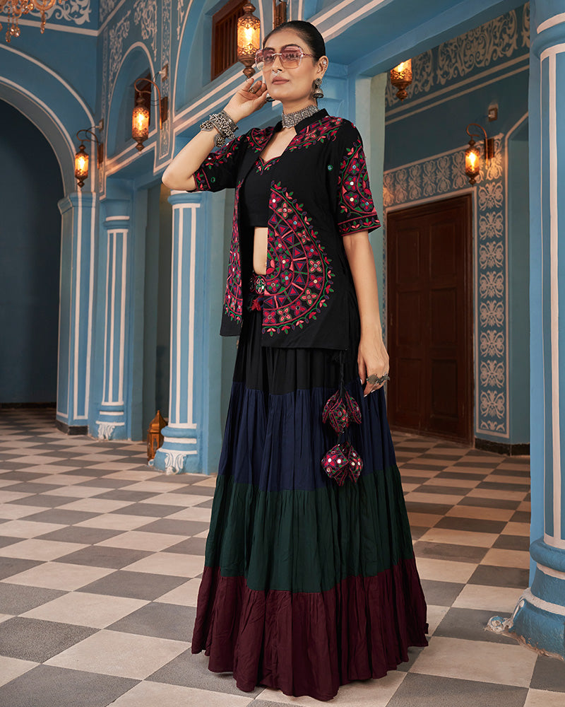 Black Color Viscose Rayon Navratri Lehenga Choli