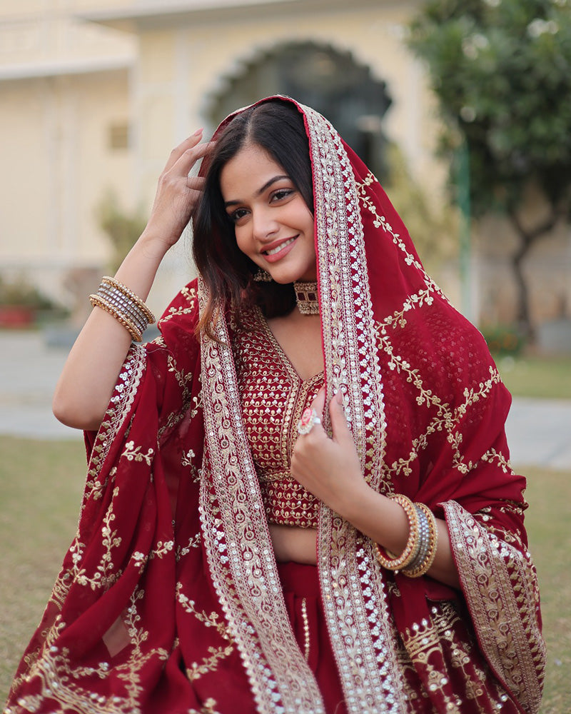 Wedding Wear Maroon Color Designer Blooming Semi stitched Lehenga Choli