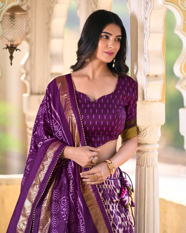 Purple Color Tussar Silk Ikkat Printed Lehenga Choli