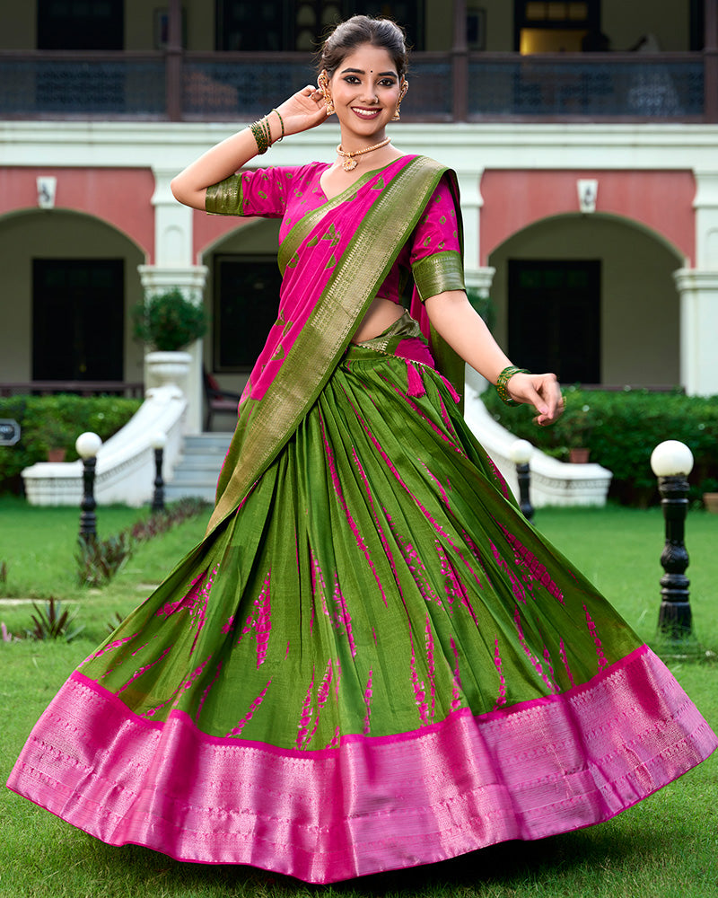 Pink Color Dola Silk Shibori Print Half Saree
