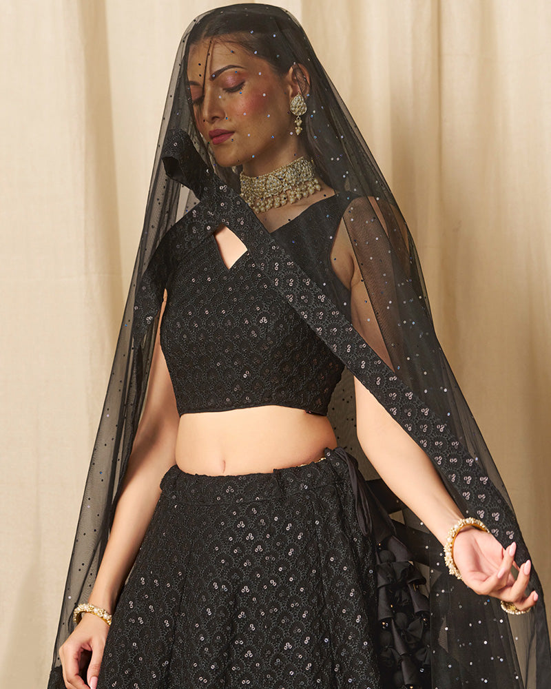 Black Color Georgette Embroidered Lehenga Choli With Dupatta
