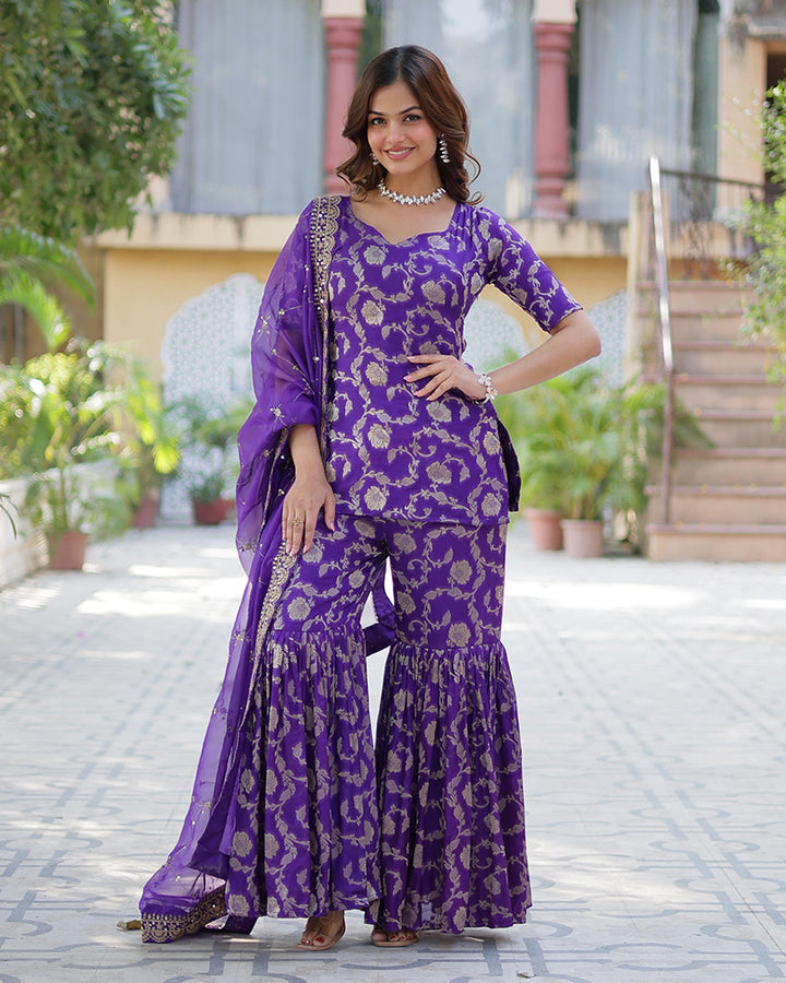 Purple Color Georgette Jacquard Gharara Suit