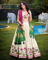Lotus Shape Off-White Color Cotton Lehenga Choli
