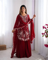 Maroon Color Faux Georgette Sharara Suit