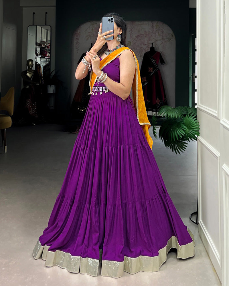 Purple Color Rayon Ruffle Style Navratri Lehenga Choli