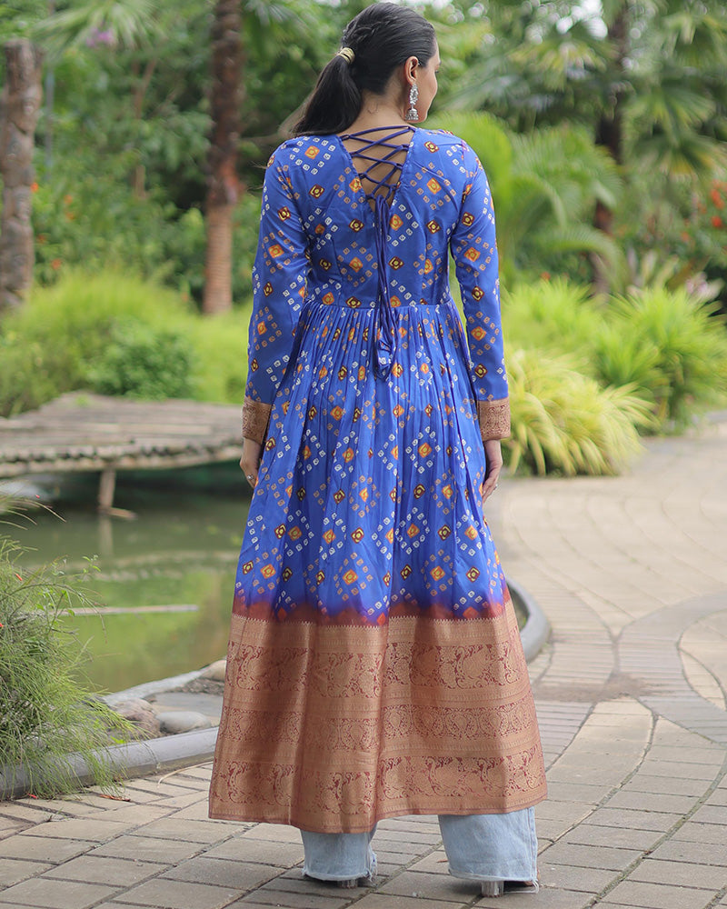 Blue Color Cotton Printed Navratri Kurti