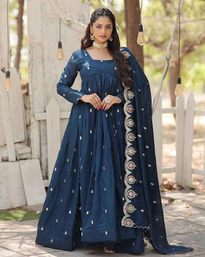 Rama Color Vichitra Shimmer Sequence Embroidered Gown