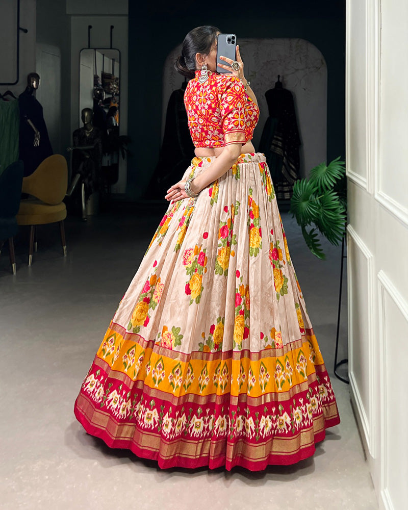 Red Color Tussar Silk Patola Printed Lehenga Choli