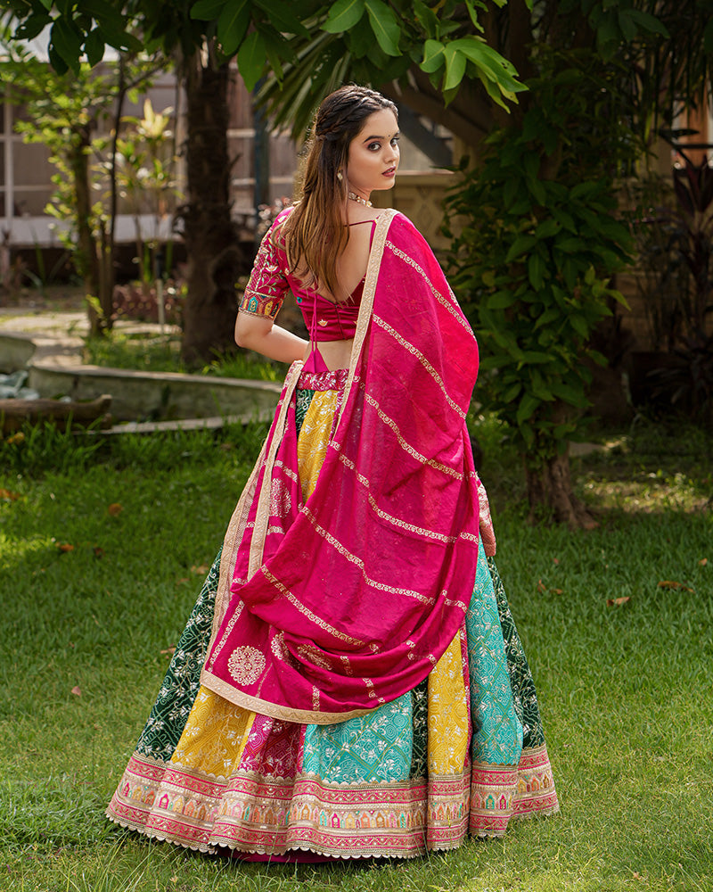 Multi Color Embroidered Satin Silk Lehenga Choli