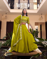 Parrot Green Color Star Georgette Embroidered Lehenga Choli