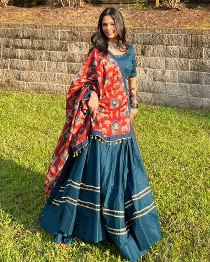 Janvi Joshi In Firozi Color Cotton Plain Navratri Lehenga Choli