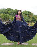 Traditional Navy Blue Kutchi Embroidered Navratri Gown