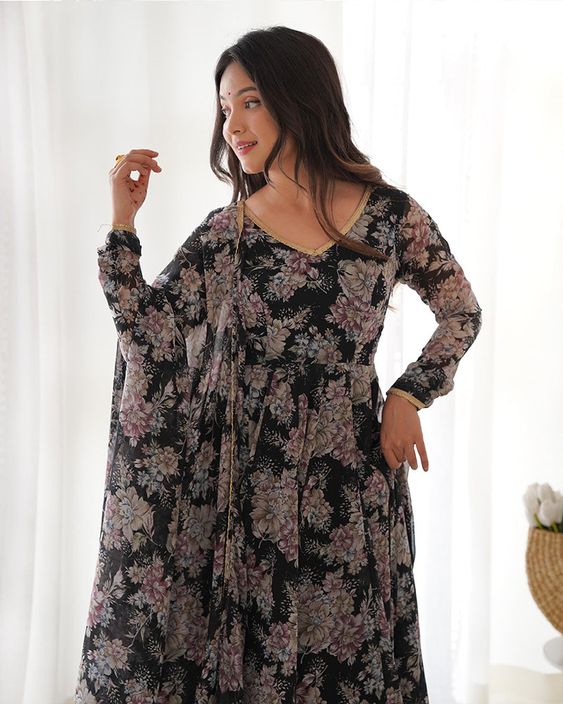 Black Color Georgette Three Piece Anarkali Suit