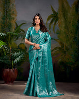 Firozi Color Kanjivaram Saree With Zari Work