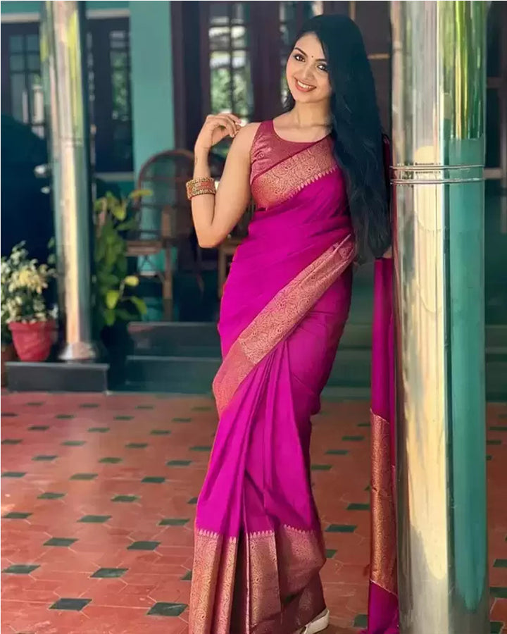 Rani Pink Color Banarasi Soft Silk Saree