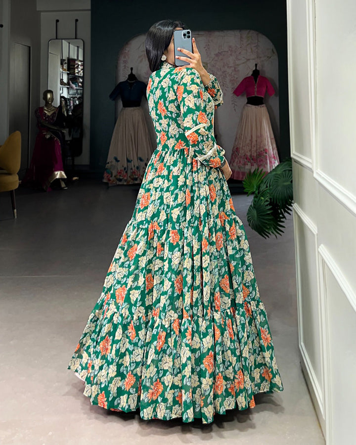 Beautiful Green Color Georgette Printed Gown