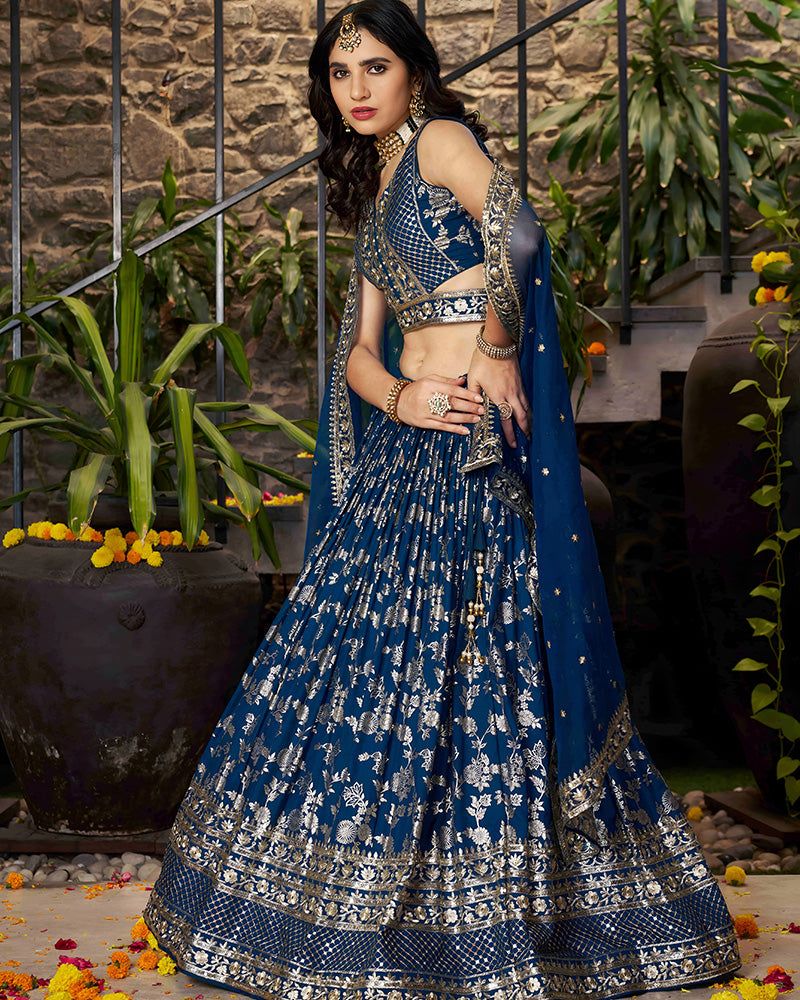Dove Blue Color Dola Silk Jacquard Lehenga Choli