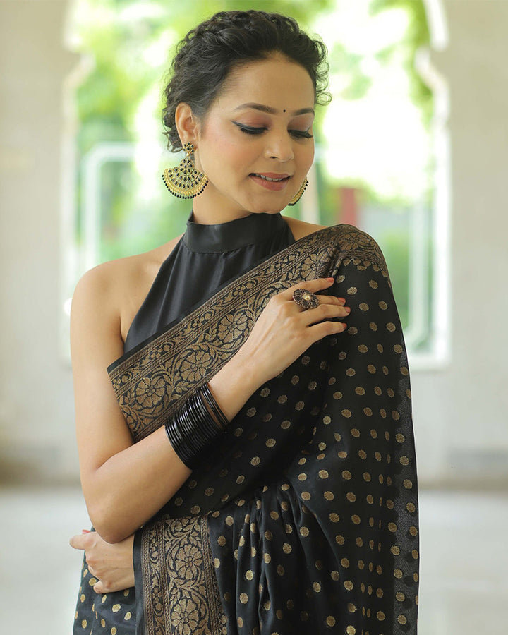 Black Color Banarasi Jacquard Soft Silk Saree