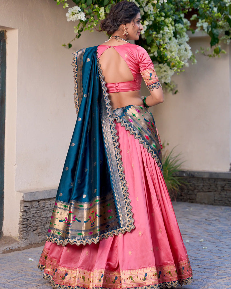Light Pink Color Jacquard Silk Half Saree