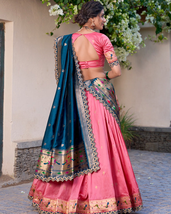 Light Pink Color Jacquard Silk Half Saree