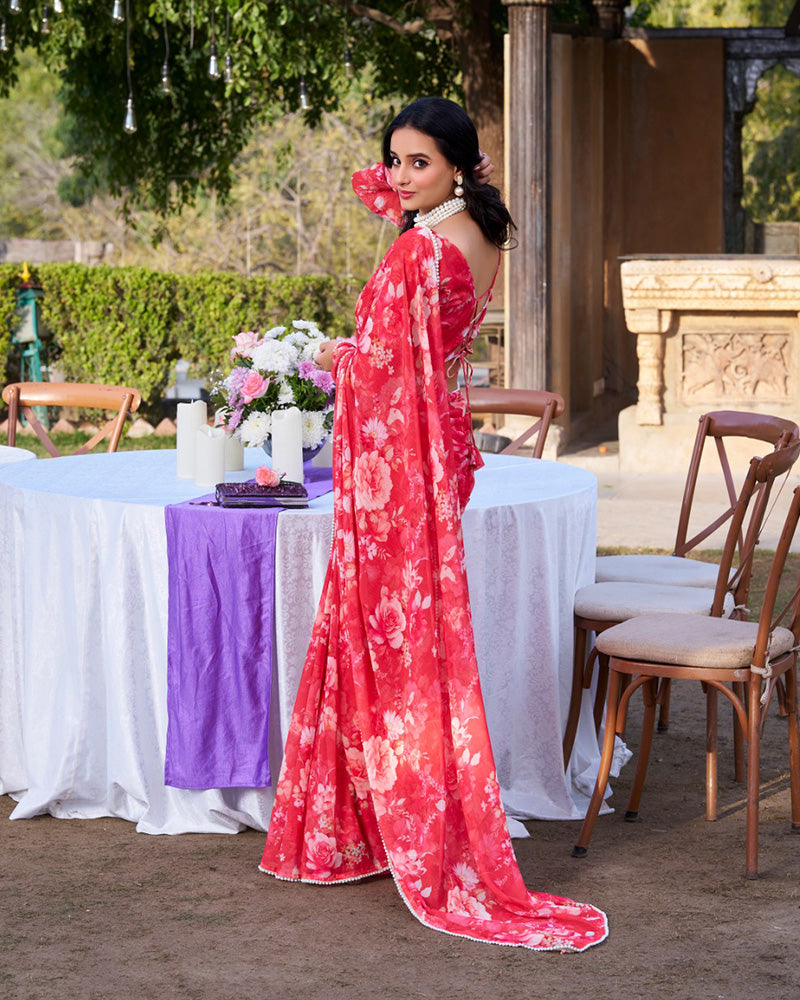 Red Color Weightless Marble Saree