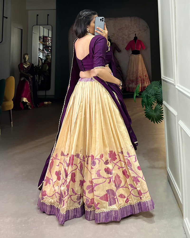 Purple Color Green Silk Printed Lehenga Choli