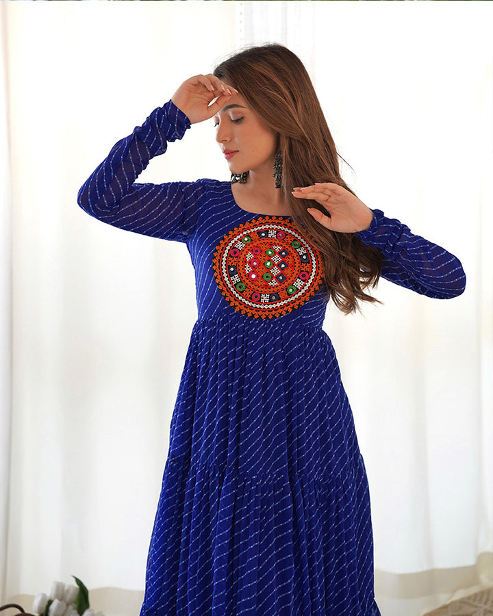 Royal Blue Color Georgette Laheriya Print Navratri Gown