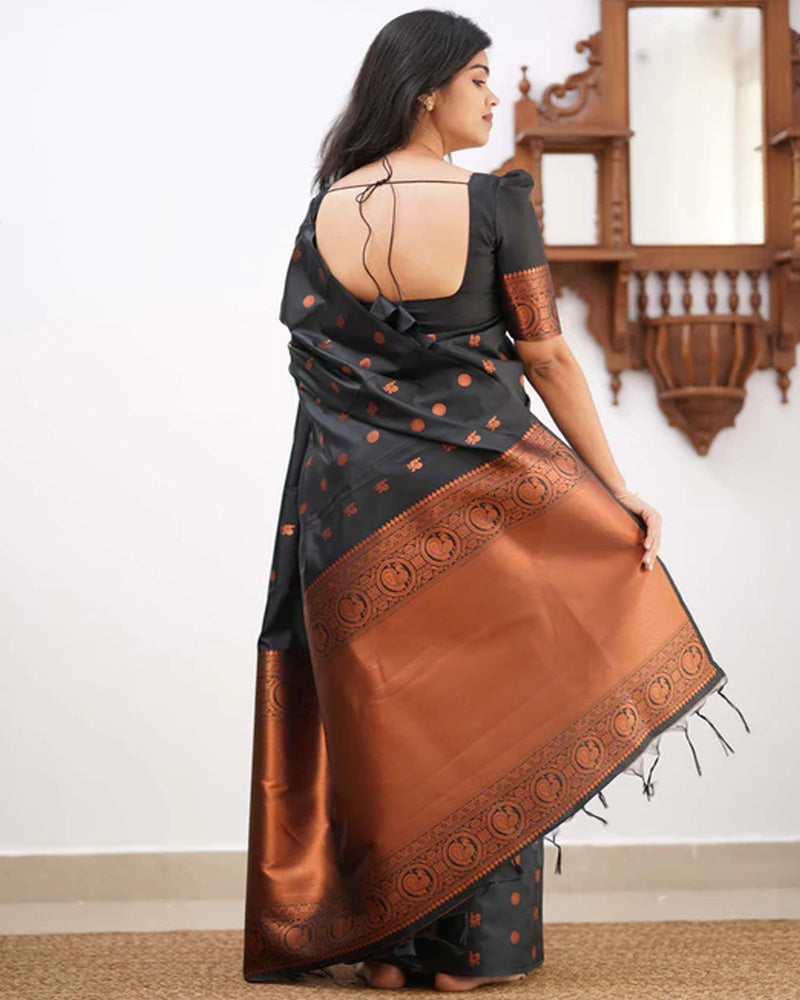 Black Color Banarasi Jacquard Soft Silk Saree