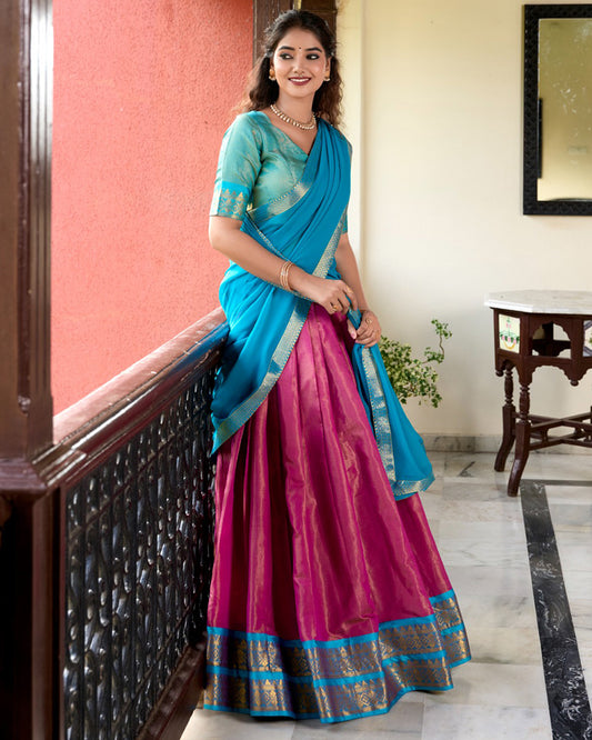 Pink Color Kanchipuram Designer Half Saree