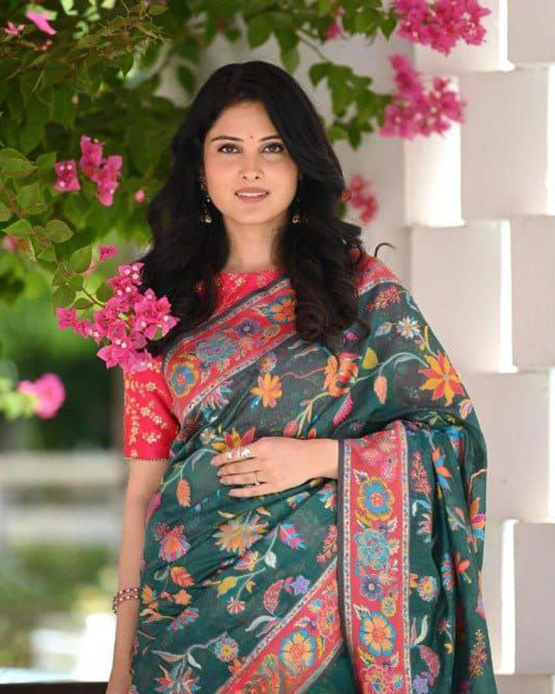 Green Colour Banarsi Soft Silk Saree