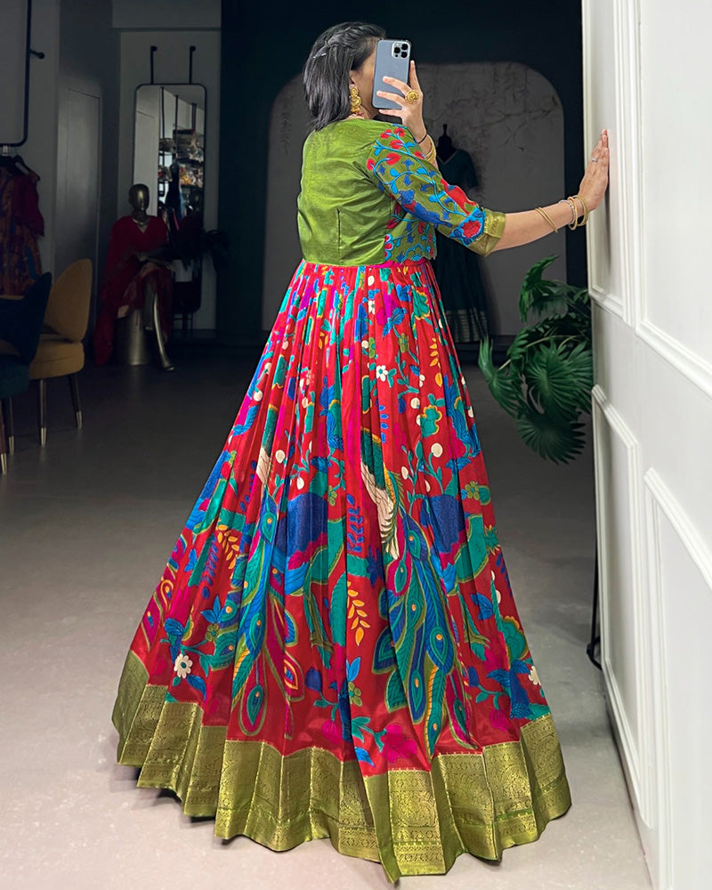 Maroon Color Tasar Silk Printed Gown With Koti